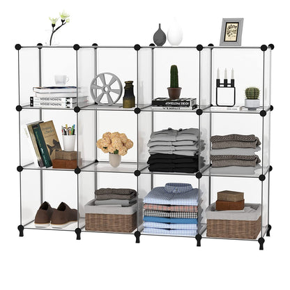 AWTATOS Cube Storage Organizer Storage 12 Cube Bookshelf DIY Plastic Closet Storage Shelves with Wooden Mallet, Ideal Storage Solution for Home, Bedroom, Translucent White