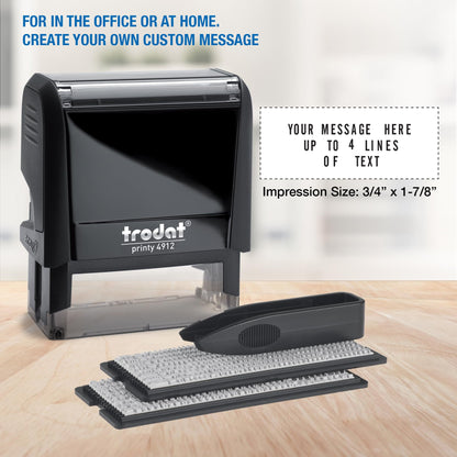 Trodat Printy 4912 Self Inking Do it Yourself (DIY) 4 line Personalized Custom Message or Address Stamp kit with Black Ink, Impression Size: 3/4” x 1-7/8” inch (Black)