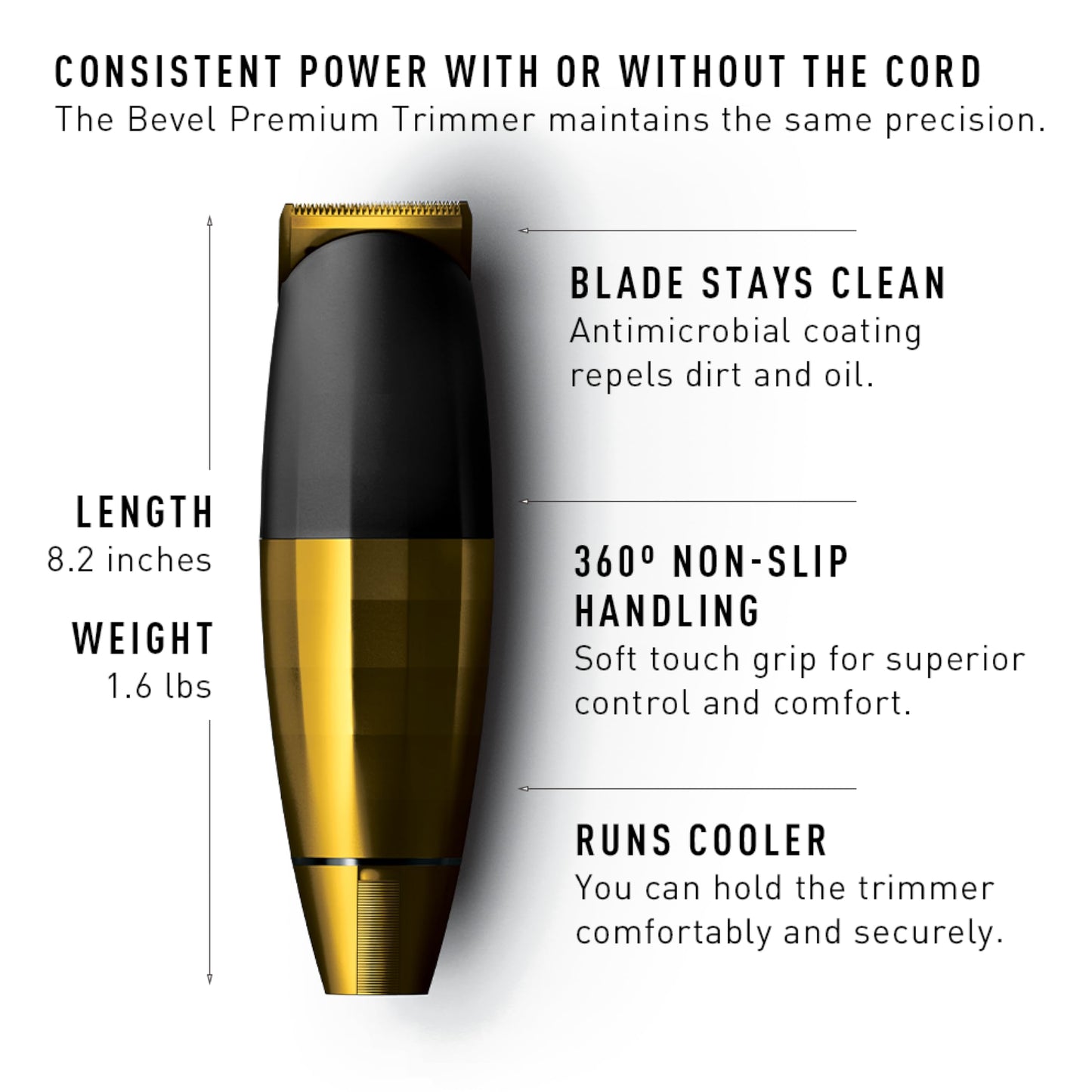 Bevel Beard Trimmer for Men - Black Edition Cordless Trimmer, 8 Hour Rechargeable Battery Life, Tool Free Adjustable Zero Gapped Blade, Barber Supplies, Mustache Trimmer