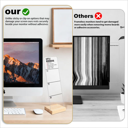 Monitor Memo Board with Removable Wooden Base Acrylic Portable Sticky Note Holder, Little Reminders Sign, Office Desk Set Sticky Notes 100 Sheets