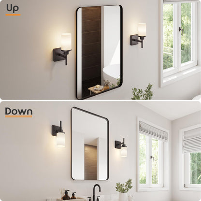 AONEON Wall Lights Over Mirror, 1-Light Oil-Rubbed Bronze Sconces, White Frosted Glass Shade, Model T001ORB-L1-P2, 2 Pack