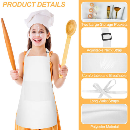 Morcheiong 8 Pack Adjustable Kids Apron Bulk with 2 Pockets Toddler Apron Kids Painting Aprons for Cooking Baking Painting Boys Girls (White)