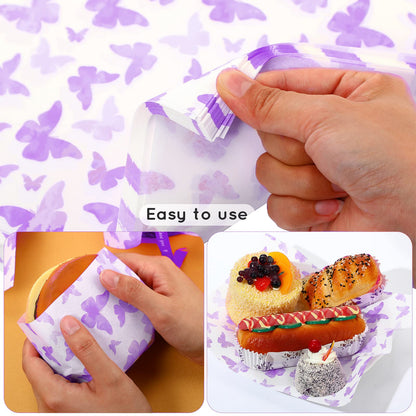 150 Pcs Wax Paper Sheets 7.8 x 9.8 Inche for Food Butterfly Deli Baking Wrapping Wax Paper Sheets Greaseproof Picnic Wrap Tissue for Hamburger Basket Sandwich Holiday Birthday Party Dessert(Purple)