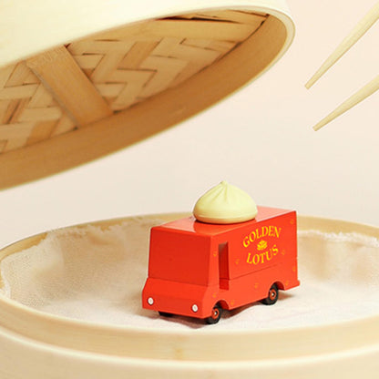 CANDYCAR® Wooden Food Truck Collection - Dumpling Van, Premium Handcrafted Beech Wood Toy Car