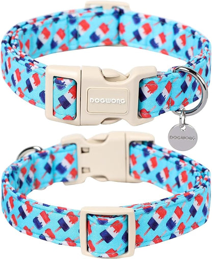 DOGWONG Cotton Dog Collar, Rainbow Dog Collar Durable Soft Natural Fabric Pet Dog Collar Cute LGBTQ Puppy Necklace for Small Medium Large Dog