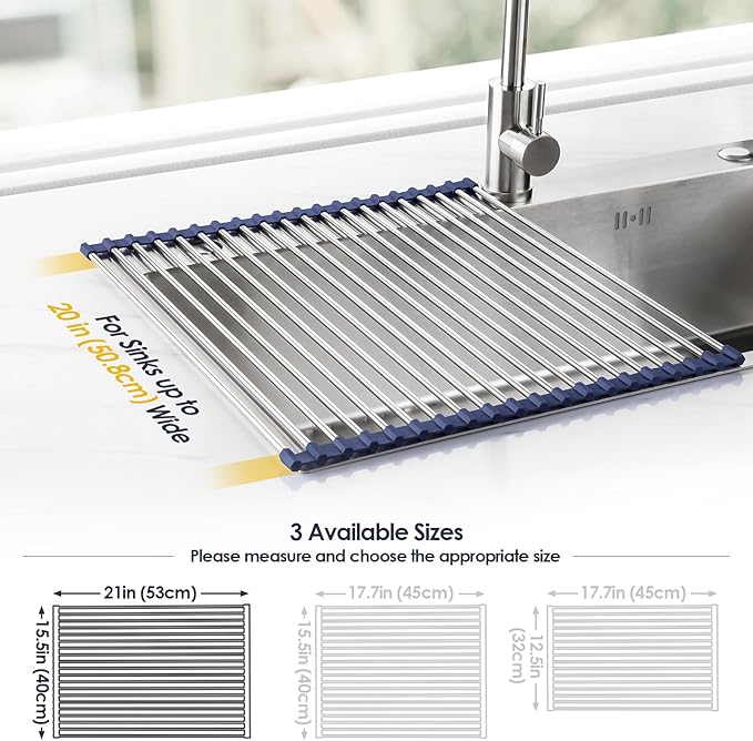 Tomorotec 21" x 15.5" Roll Up Dish Drying Rack Over Sink Drying Rack Sink Cover