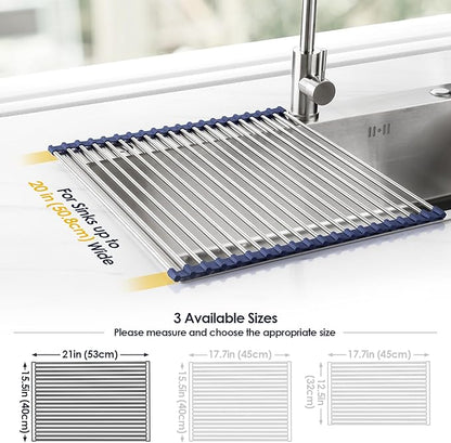 Tomorotec 21" x 15.5" Roll Up Dish Drying Rack Over Sink Drying Rack Sink Cover