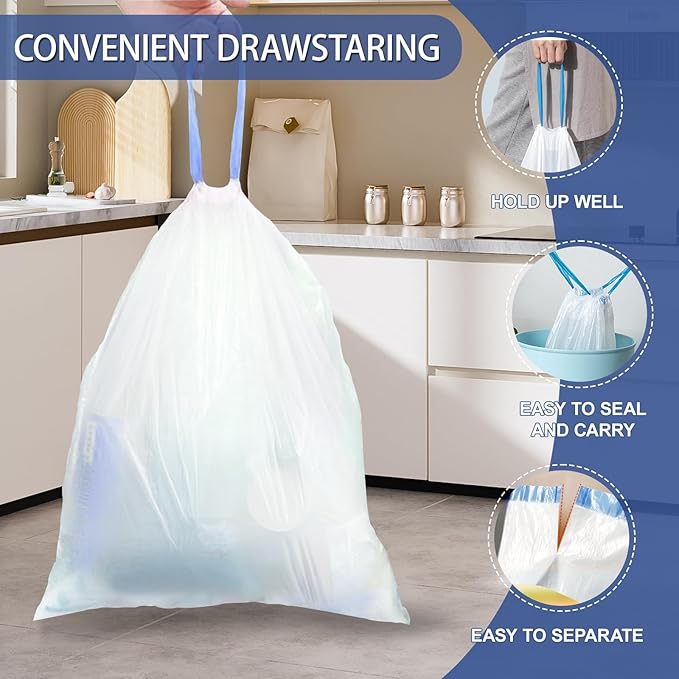 240 Count 5 Gallon Trash Bags Drawstring 1.1 Mil
