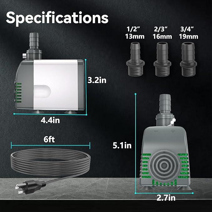Knifel 800GPH Submersible Water Pump - Fountain pumps with Auto Shut Off, Adjustable Flow & Ultra-Quiet for Fountains, Ponds, Aquariums, Fish Tank and More