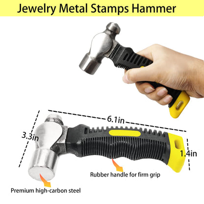 Steel Bench Block and Metal Stamping Hammer Kit, No-Rebound Metal Bench Block, Jewelry Stamping Hammer, Jewelry Metal Stamping Tools for Jewelry Making & Metal Stamping