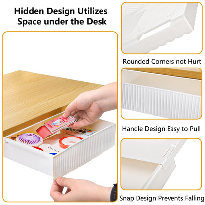 YOUEON 3 Pack Under Desk Drawer Slide Out, Self-Adhesive Under Table Drawer, Hidden Attachable Under Desk Storage Drawers, Stick on Drawers for Office, Home, School, White