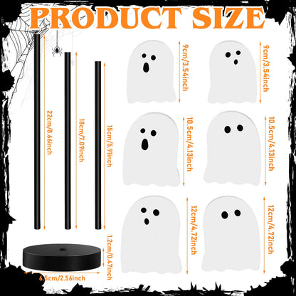 Briwooody 6 Pcs Halloween Table Decorations Cute Ghost Wooden Signs Halloween Tiered Tray Decor White Ghost Spooky Table Centerpiece Tall Block Sign for Party Home Mantel Shelf Room Decor