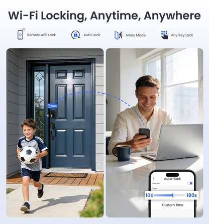 Veise VE027 Built-in Wi-Fi Smart Lock, Fingerprint Keyless Entry Front Door Lock, App Remote & Voice Control, No Hub Needed, Touchscreen Keypad Deadbolt, IP65 Waterproof, BHMA Grade 3, Matte Black