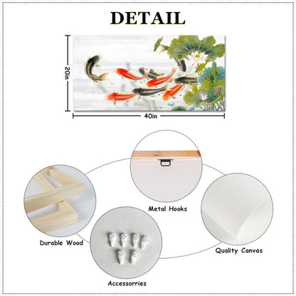 iLOOKLiKE Nine Koi Fish Canvas Wall Art Feng Shui Lucky Carp Lotus Flower Leaves Pond Picture Traditional Chinese Paintings Print Asian Artwork Poster Home Decor for Living Room Bedroom 20x40inch