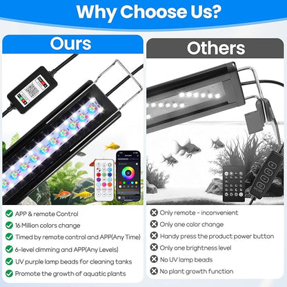 Full Spectrum Aquarium Light：Fish Tank Light with APP & Remote Control for Plants Growth - Fish Lamp for Live Fishes Aquatic Pet Lovers - 24-31 Inch Freshwater Saltwater Aquarium Decor