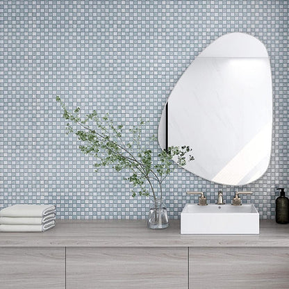 Adedeo Crystal Diamond Mirror Mosaic Tile Square Glass Mosaic Tile for Kitchen Backsplash Bathroom Wall (6 Sheets, Silver Square Flat Mirror)