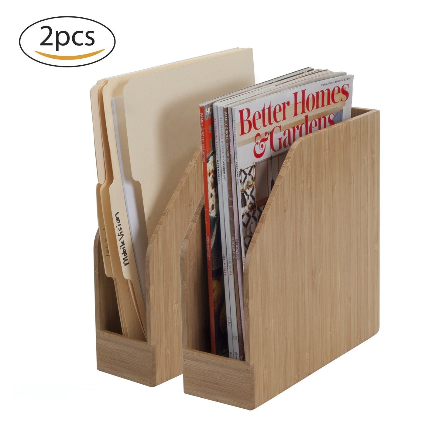 MobileVision Bamboo Vertical File Folder Holder & Office Product Organizer, Store Files, Magazines, Notepads, Books and more, 2 Pack Combo Set