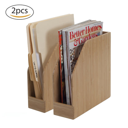 MobileVision Bamboo Vertical File Folder Holder & Office Product Organizer, Store Files, Magazines, Notepads, Books and more, 2 Pack Combo Set