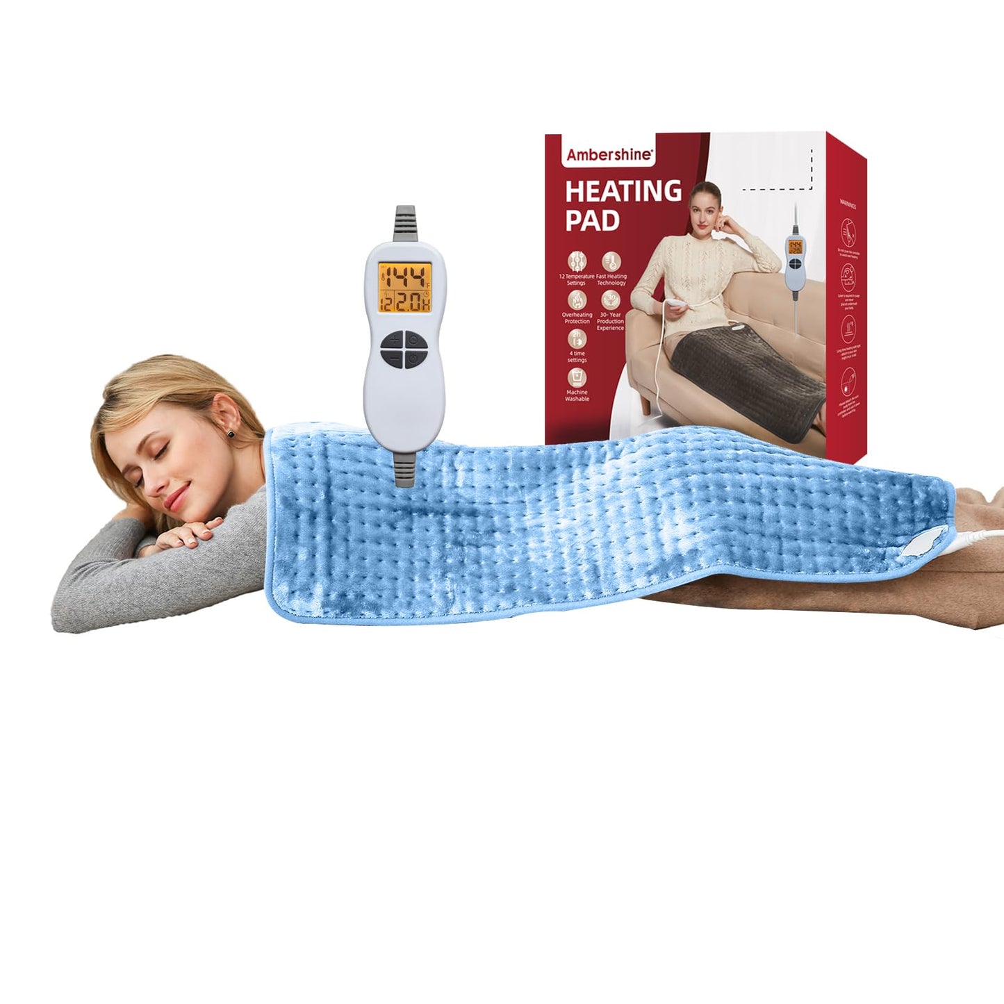 Ambershine 17''x33'' XXXL King Size Heating Pad with 12 Temperature Settings & 4 Auto-Off Countdown Timers, Pain Relief for Back/Neck/Shoulders/Abdomen/Legs, Christmas Gifts for mom dad (Dark Gray)