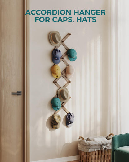 OROPY Accordion Wall Hanger with 17 Pegs, Expandable Wooden Coat & Hat Rack