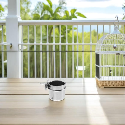 Abaodam Stainless Steel Bird Feeding Bowls with Clamp, 4.4cm and 5.5cm Cage Hanging Coop Cups for Parrot Food and Water, Compatible with Cockatiel Budgie Macaw Parakeet Cage Accessories