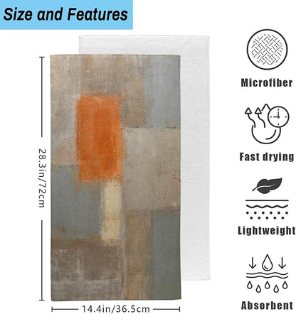 Orange and Brown Neutral Abstract Art Painting Hand Towel Set of 2, Abstract