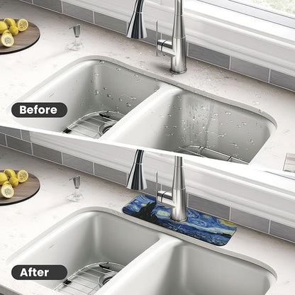 The Starry Night Kitchen Sink Splash Guard Faucet Mat Super Absorbent Fast