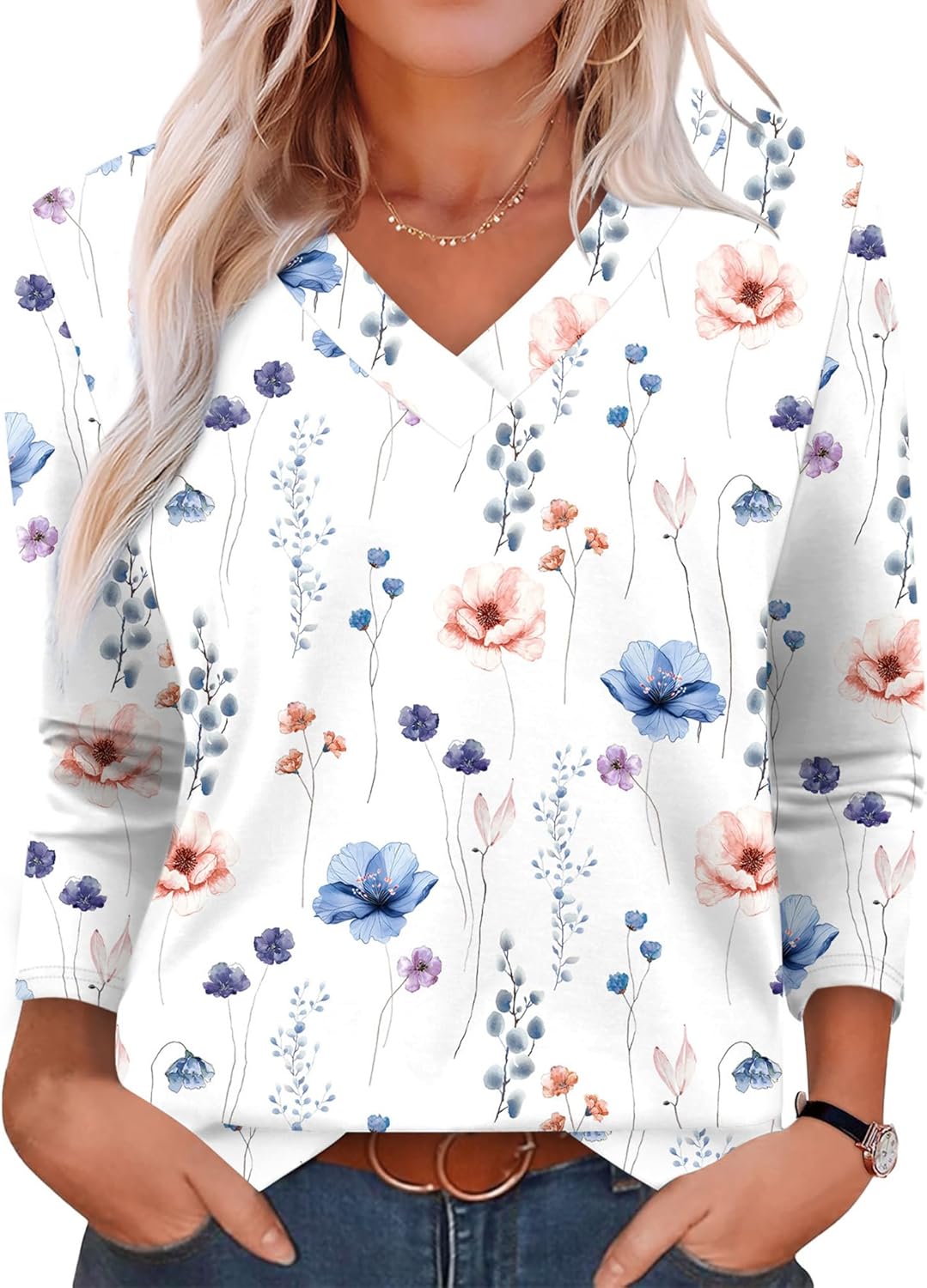 XIEERDUO Long Sleeve Shirts for Women V Neck Fall Tops Basic Tunic Tops Loose Fit Dressy 2025
