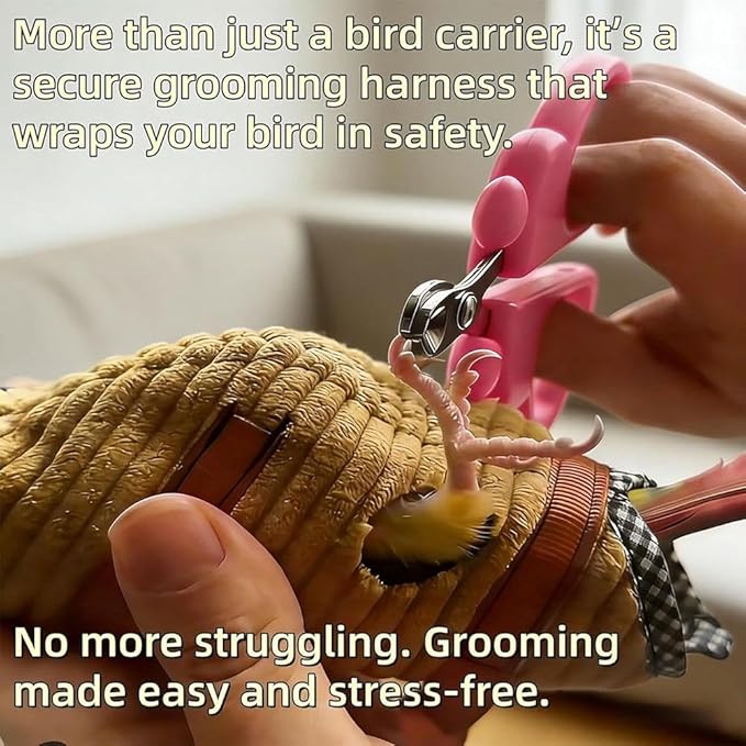 Bird Sling Carrier Bag, Parrot Restrained Vest Escape Resistant Birds Carrier Harness for Budgie, Cockatiel, Green-cheeked Conure, Soft Bird Diaper Flight Suit, for Daily Outdoor & Nail Trimming (L)