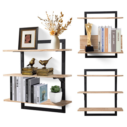 Wodhels 24-Inch Floating Shelves for Wall，3-Tier Wooden Wall Mounted Kitchen Shelves with Foldable Brackets,Hanging Wall Shelves for Living Room, Coffee Bar，Bedroom, Bathroom,Rustic Brown