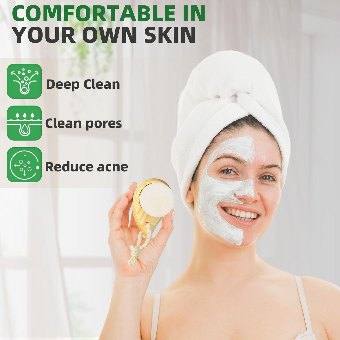 Premium Face Scrubber Set, Facial Cleansing Brush for Exfoliator, Natural Bristle Face Scrubber for Lymphatic Drainage, Unclog Pores, Sensitive Skin, Reduce Ance
