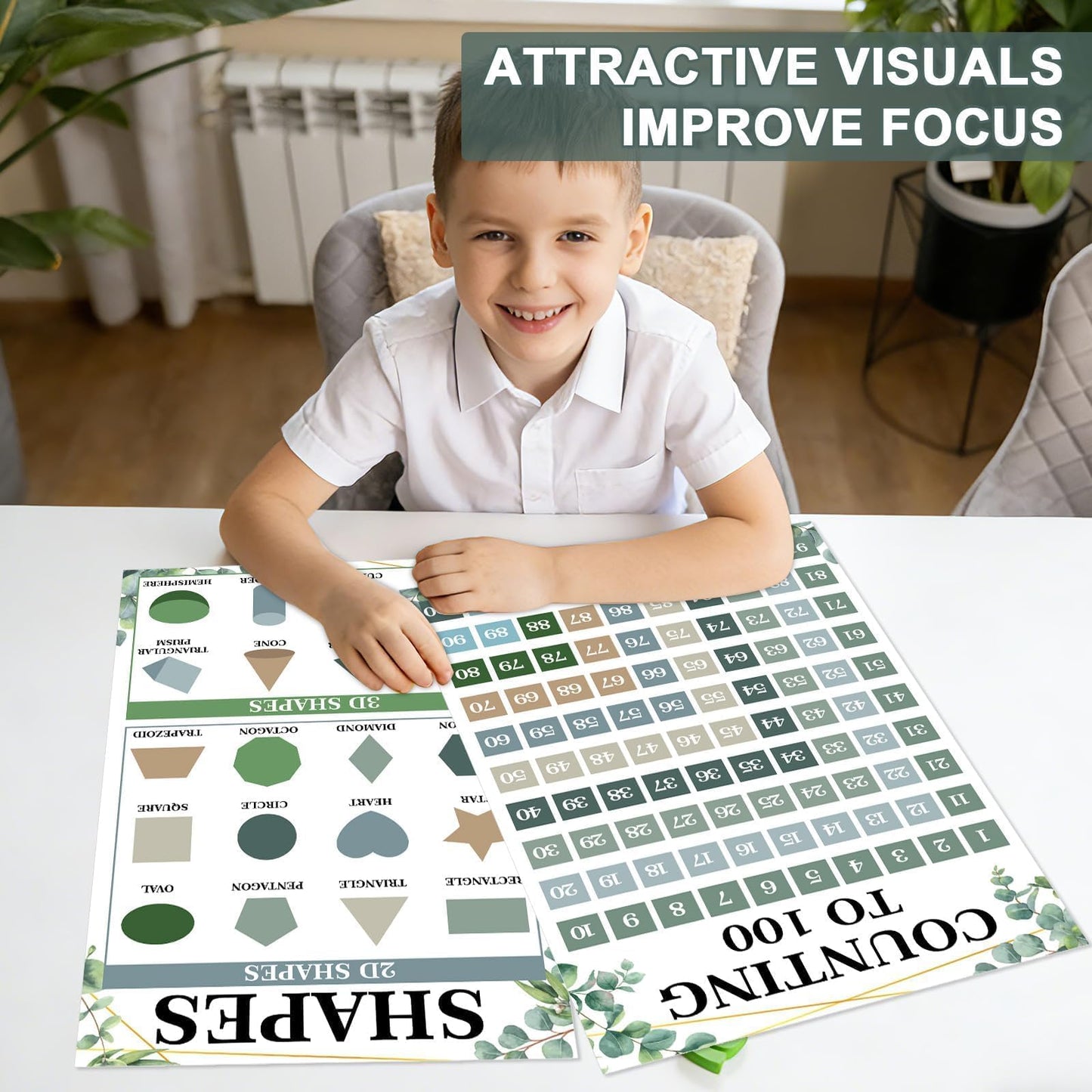 16 Pcs 16”x24” Large Educational Posters for Classroom Decor Educational Posters for Toddlers 1-3 Learning Poster for Boys Girls Ages 3-5 Kindergarten Preschool Classroom Teacher Must Haves Eucalyptus