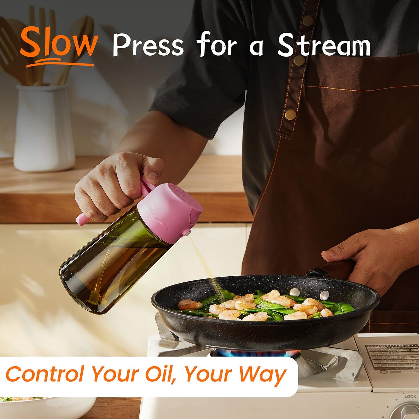 TrendPlain - Original 16oz/470ml Olive Oil Dispenser Bottle for Kitchen Gadgets and Air Fryer Accessories - Olive Oil Sprayer for Cooking w/Stickers - Black&Green