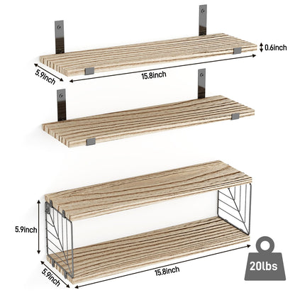 Fixwal Bathroom Floating Shelves Over Toilet, 15.8in Farmhouse Rustic Wood Shelves, Wall Decor for Bathroom, Living Room,Bedroom and Kitchen (3 Plus 1 Tier Rustic Brown)
