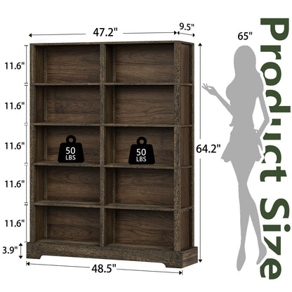 TVU 6-Tier Wood Book Shelf, 47" Wide Large Bookcase and Bookshelf, 76" Tall Bookcase with Storage, Freestanding Wood Display Book Shelves for Living Room, Home Office, Walnut