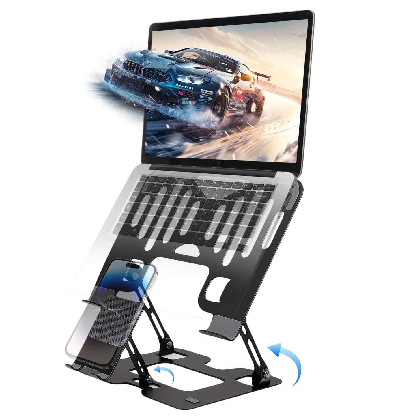 OOYCYOO Alloy Steel Laptop Stand, Ergonomic Computer Stand, Desktop Laptop Riser, Compatible with MacBook Air/Pro, Dell, HP, Lenovo and Other 10-18 Inches Laptops, Black