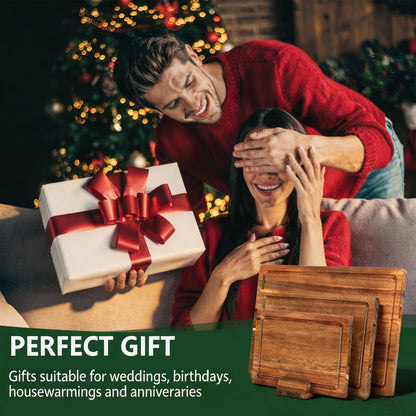 3 PCS Acacia Wood Cutting Boards for Kitchen With Wooden Storage Stand