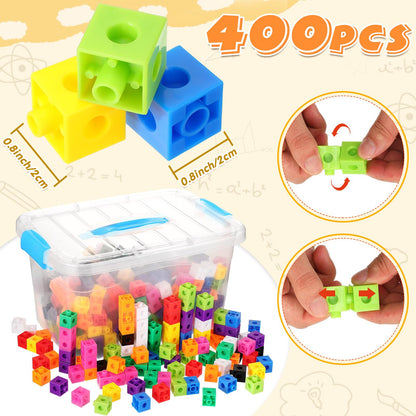 Jenaai 400 Pcs Linking Cubes with Storage Box, Plastic Counting Blocks, Colorful Math Cubes, Manipulative Connecting Blocks for Early Math Construction Kindergarten Educational Toy(Blue)