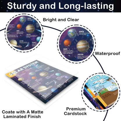 EggSun 14Pcs Earth Science Posters for Classroom Middle School Decorations, 17 * 11’’ Educational Earth Learning Chart Posters for Bulletin Board, Home Wall, Elementary Classroom Decor Must Haves