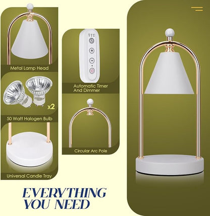 Candle Warmer Lamp With Timer, Electric White Light for Bedroom, Dimmable Wax Melts Warmer for Jars, Beside Lamp Gifts for Women Home Decor (2 Bulbs Included)