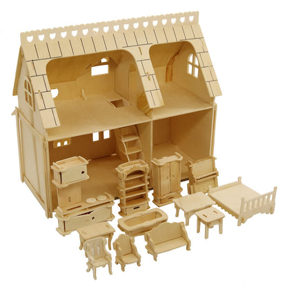 CUTEROOM 3D Wooden Puzzle House, DIY Dollhouse Miniature Kit - Wooden Model Kit (Separate House) with Furnitures -Adult Interactive Puzzle Set