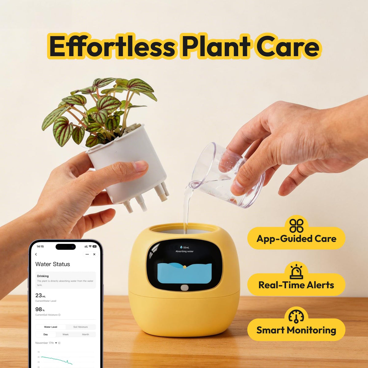 PLANTSIO Ivy Interactive AI Desk Companion, Smart Plant Pet with 100+ Expressions, Cute Indoor Planter for Office Decor, Unique Gift for Plant Lovers & Coworkers(Ivory)