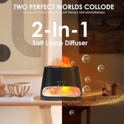 SALKING 2-in-1 Ultrasonic Essential Oil Diffuser & Himalayan Salt Lamp, Aromatherapy Diffuser Cool Mist Humidifier with Auto Off Function, Pure Himalayan Pink Salt Rock, 150ml (Carbon Black)