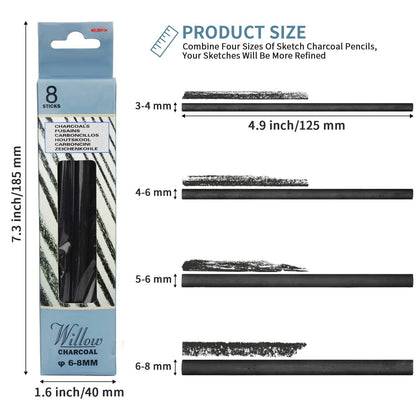 MyLifeUNIT Willow Charcoal Sticks, 4 Pack Vine Charcoal Pencils for Artists Drawing (48 PCS)