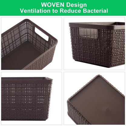 WRRLORS 6 Pack Plastic Storage Baskets With Lids,Brown Breathable Stackable Storage Bins,Small Storage Containers,for Organizing Storage Baskets on Desktops,Closets,Playrooms,Classrooms,Offices
