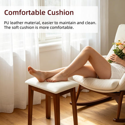 YETEYOW Solid Wood Vanity Stool with Cushion, 11" D x 15" W x 18" H - Small Wooden Ottoman Bench Chair Padded Seat for Bedroom/Living Room/Office/Makeup Vanity/Closet/Desk - Brown