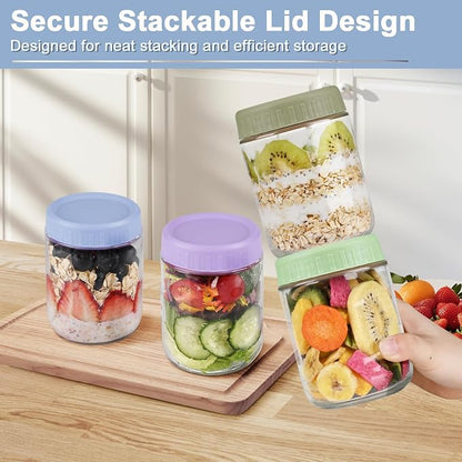 Overnight Oats Containers with Lids, 16oz Wide Mouth Mason Jars with Lids, 9 Pack Glass Jars with Airtight lid for Chia Pudding Yogurt Salad, Meal Prer Oatmeal Jars