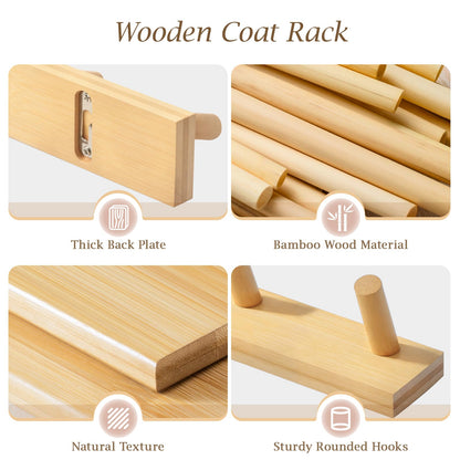 HOMEBROS Coat Rack Wall Mount, Wooden Coat Hanger with 5 Hooks, Heavy Duty, Natural, 1 Pcs