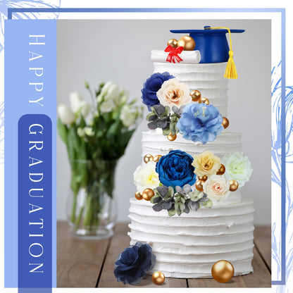 Wavwavw 50 Pcs Resin Graduation Cake Topper Class of 2026 Cap and Diploma Gold Balls Kit Congrats Grad Cake Decorations for Master Graduation Party Middle High School Supplies(Blue)
