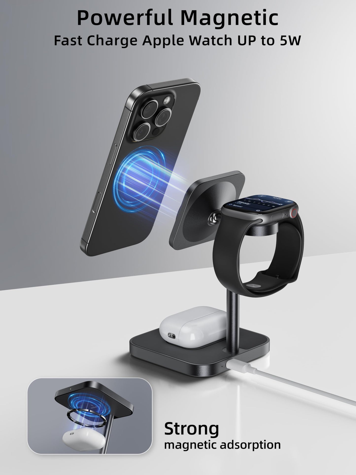 [Qi2 Certified ] LULULOOK 3 in 1 Charging Station, 15W QI2 Wireless Charger Stand Magnetic Charger for iPhone 17/16/15/14/13/12 Series, AirPods Pro/3/4, Apple Watch with 30W PD Adapter